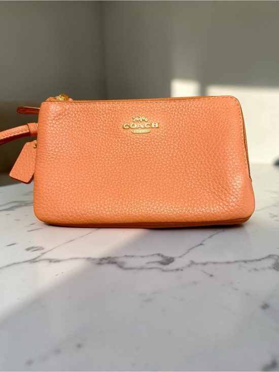 Coach Handbags - Coach Coral Pebbled Leather Wristlet Wallet Zip Pouch Designer Wristlet Clutch